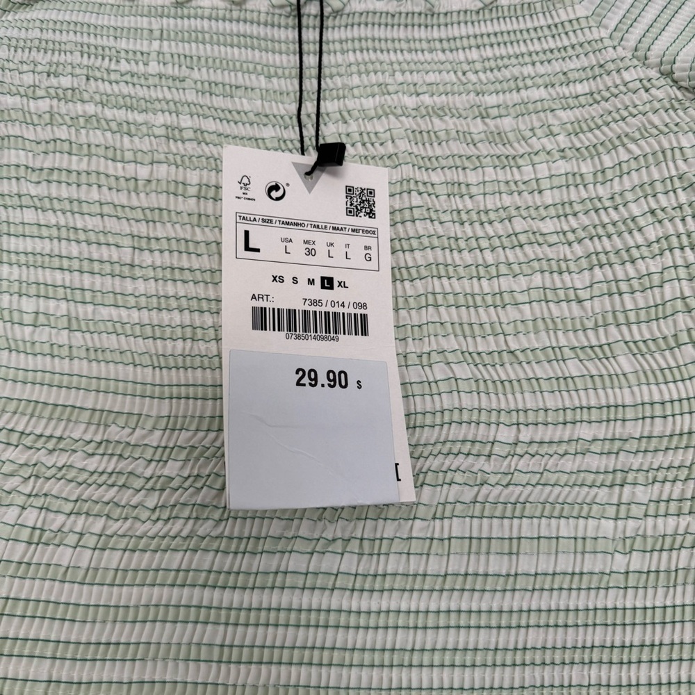 NWT Zara green and white fitted smocked crop top size large - Picture 4 of 5
